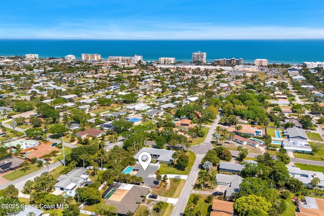 aerial view with a water view