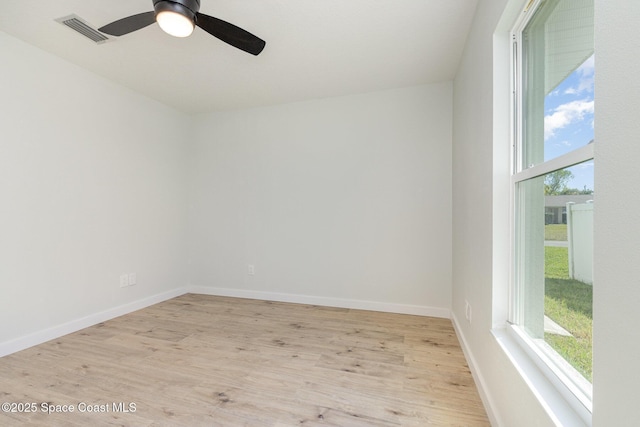 531 Ortega St SE, Palm Bay, FL 32909 - unfurnished room featuring baseboards, a ceiling fan, visible vents, and light wood-type flooring