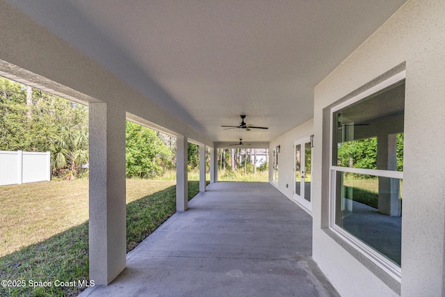 531 Ortega St SE, Palm Bay, FL 32909 - view of patio featuring french doors, fence, and ceiling fan
