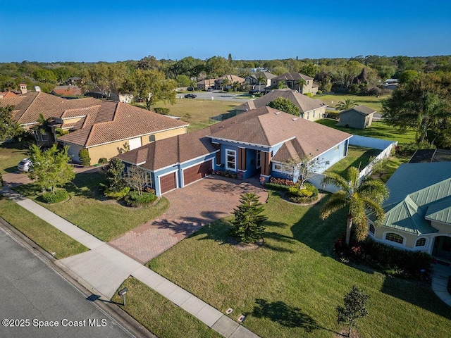 drone / aerial view with a residential view