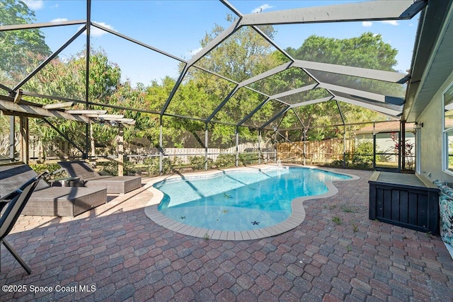 view of swimming pool with a fenced in pool, a patio, and a fenced backyard