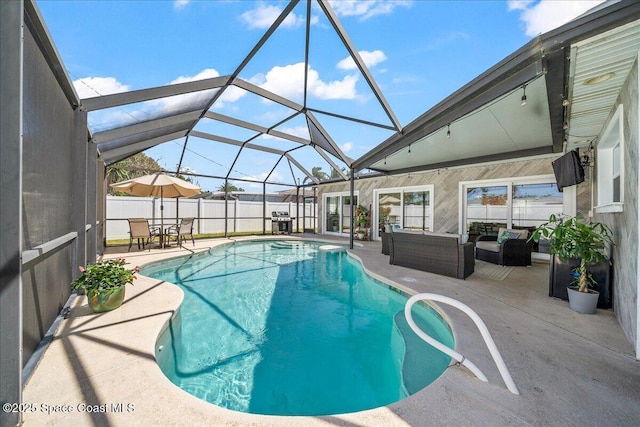 380 Greenway Ave, Satellite Beach, FL 32937 - view of pool with fence, outdoor lounge area, a fenced in pool, a lanai, and a patio area