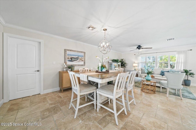 380 Greenway Ave, Satellite Beach, FL 32937 - dining space featuring visible vents, stone tile flooring, and ornamental molding