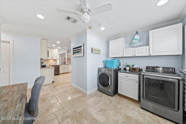 380 Greenway Ave, Satellite Beach, FL 32937 - laundry room with cabinet space, ceiling fan, and crown molding