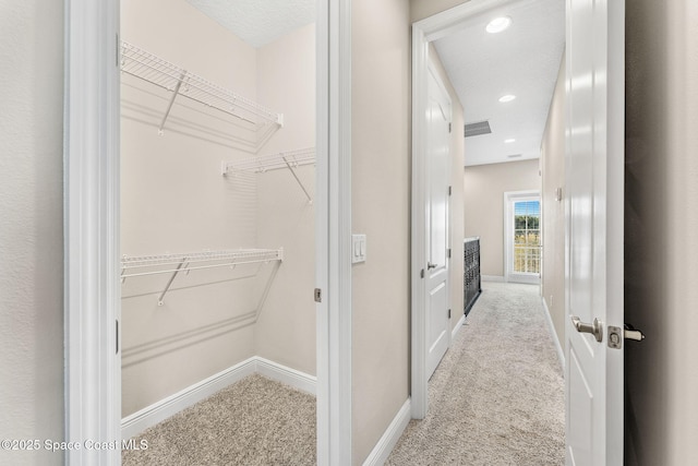 spacious closet with carpet flooring and visible vents