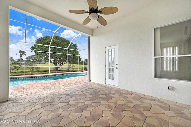 4942 Worthington Cir, Rockledge, FL 32955 - swimming pool featuring a patio, a ceiling fan, and a lanai