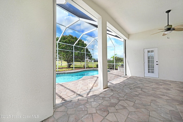 4942 Worthington Cir, Rockledge, FL 32955 - swimming pool with a patio, a ceiling fan, and a lanai