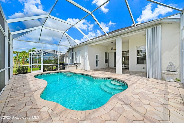 4942 Worthington Cir, Rockledge, FL 32955 - outdoor pool with a patio, a ceiling fan, and a lanai