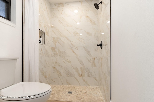 bathroom featuring a shower stall and toilet