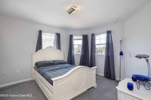 bedroom with baseboards and carpet