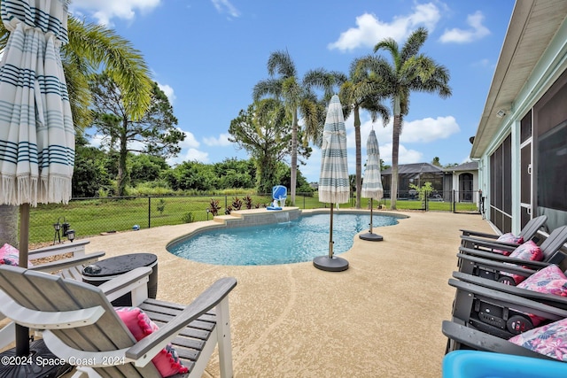 view of pool with a patio, a fenced backyard, and a fenced in pool