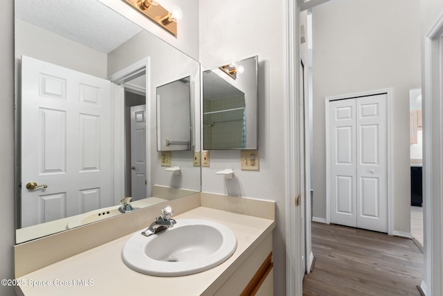 bathroom with vanity and wood finished floors