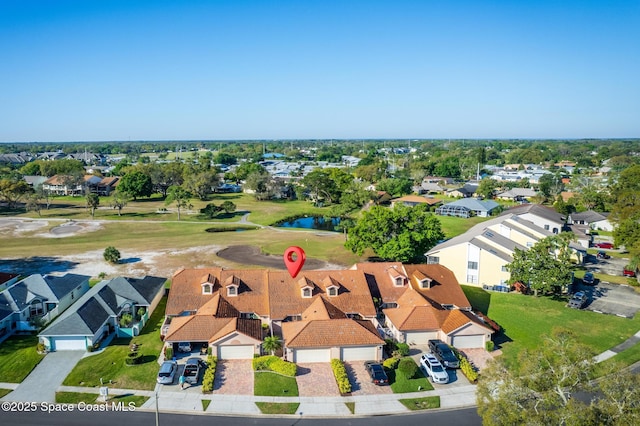 drone / aerial view with a residential view