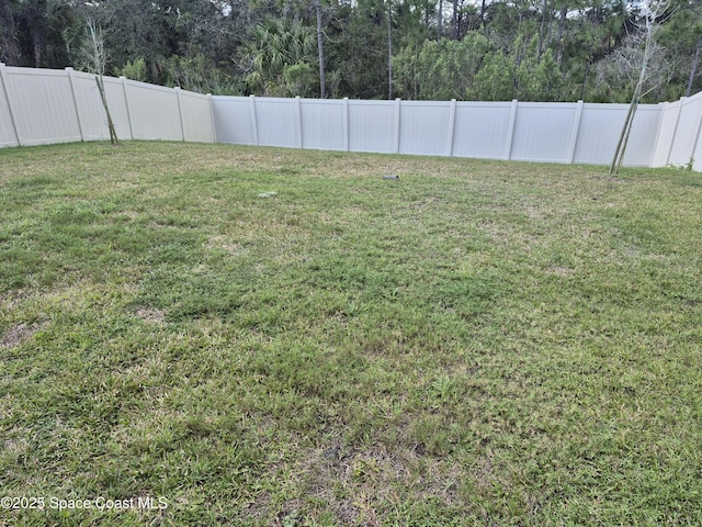 view of yard with a fenced backyard