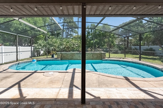 view of pool featuring a fenced in pool, a patio, and a fenced backyard