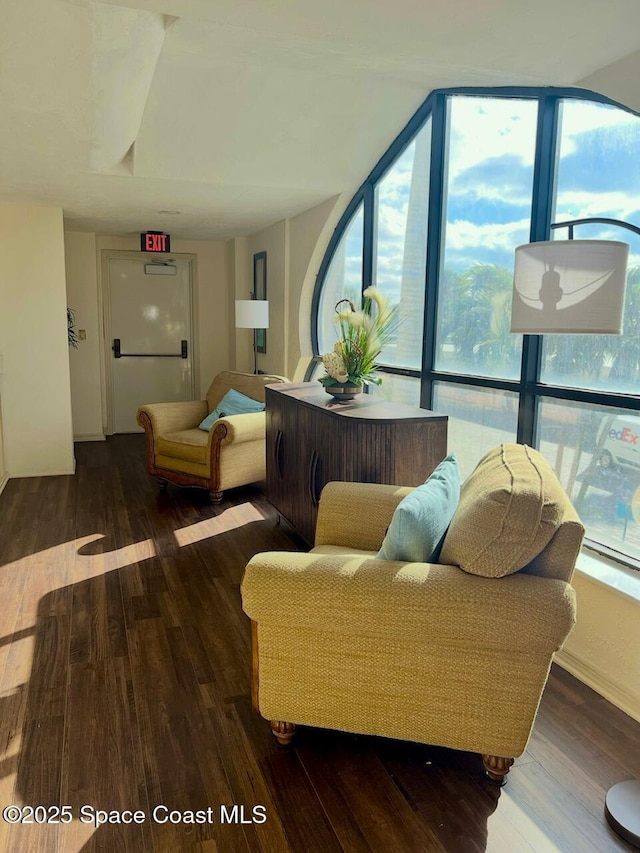 living room featuring a wealth of natural light and wood finished floors