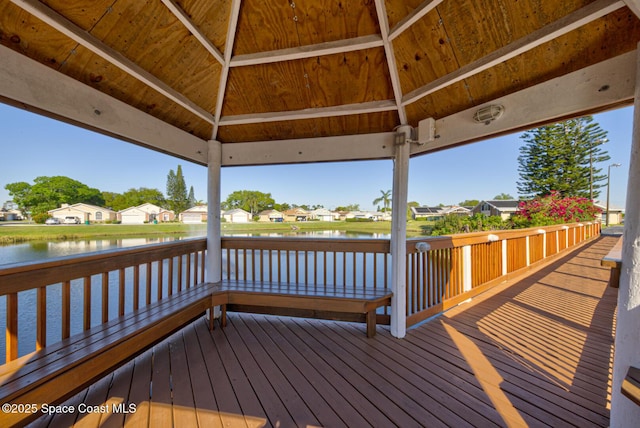 deck with a water view