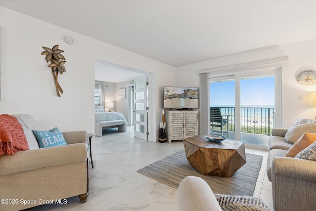 living room with marble finish floor