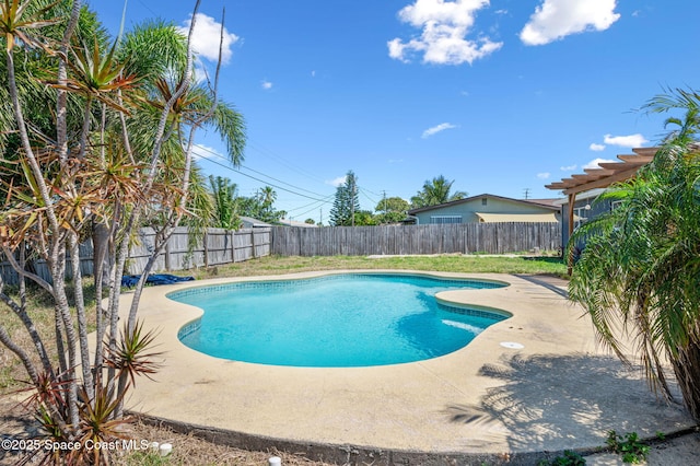 view of pool featuring a patio area, a fenced backyard, and a fenced in pool