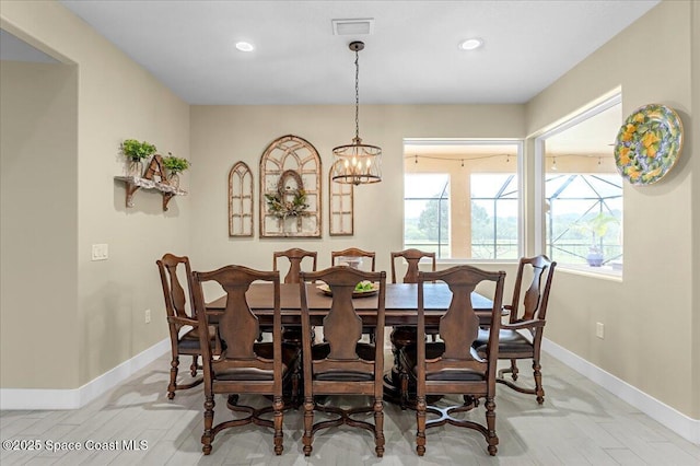 dining room featuring recessed lighting, baseboards, and visible vents