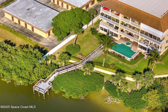 aerial view featuring a water view