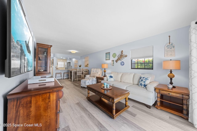 living room featuring light wood-style flooring