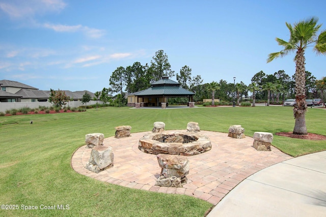 view of patio / terrace with a gazebo and an outdoor fire pit