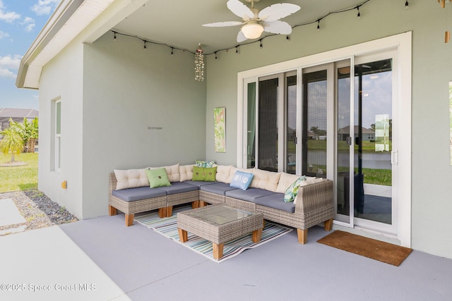 view of patio / terrace with outdoor lounge area and a ceiling fan