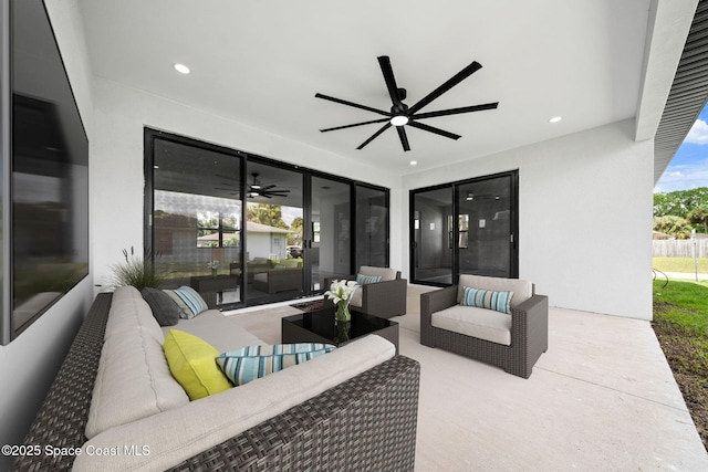 view of patio / terrace featuring an outdoor hangout area and a ceiling fan