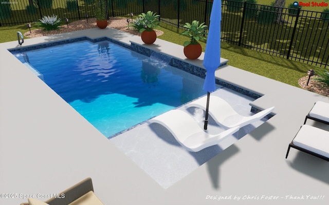 view of swimming pool featuring a fenced in pool and a fenced backyard