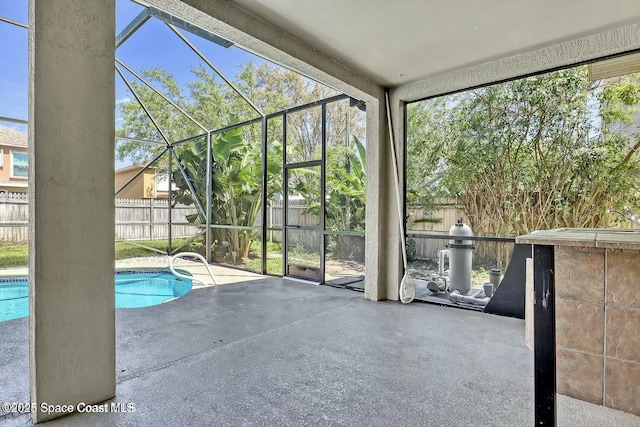 4026 Four Lakes Dr, Melbourne, FL 32940 - view of swimming pool featuring a fenced backyard, glass enclosure, a patio, and a fenced in pool