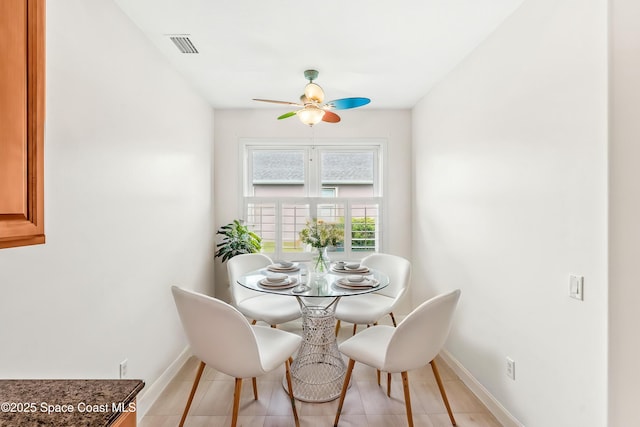 3980 Funston Cir, Melbourne, FL 32940 - dining room with light tile patterned flooring, baseboards, a ceiling fan, and visible vents