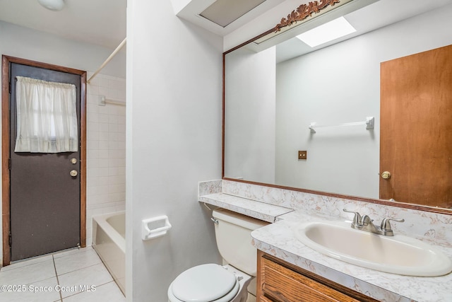 bathroom featuring shower / bathtub combination, toilet, tile patterned flooring, and vanity