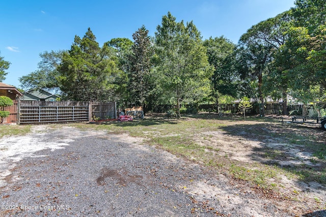 view of yard with fence and a gate
