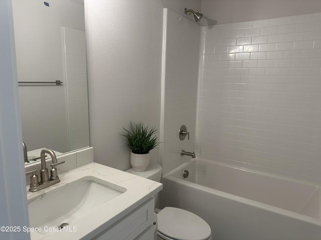 bathroom with vanity, toilet, and washtub / shower combination