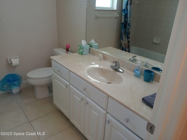 full bath featuring tile patterned floors, toilet, and vanity