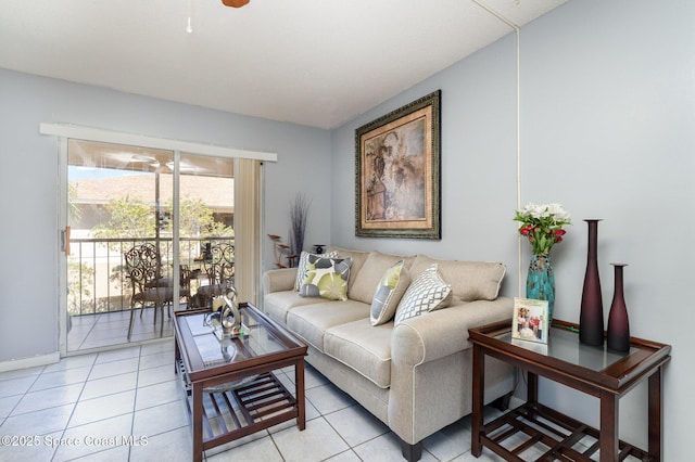 living room with light tile patterned flooring