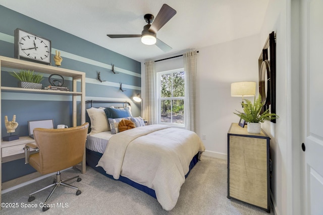 bedroom featuring carpet and ceiling fan