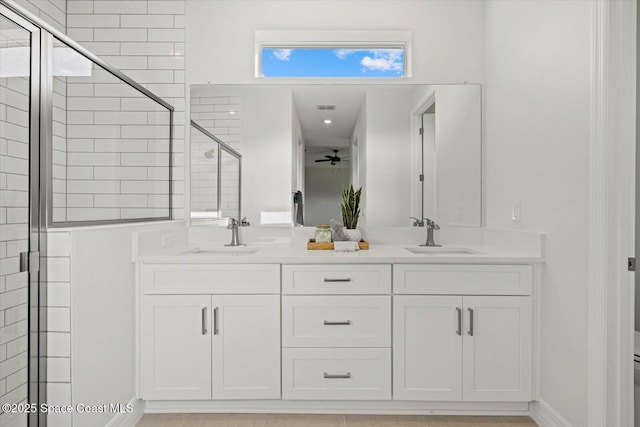 403 Fonsica St, Palm Bay, FL 32908 - full bath featuring a ceiling fan, double vanity, and a shower stall