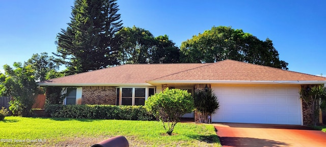 1961 Bradway St NE, Palm Bay, FL 32905 - ranch-style house with a garage, driveway, a front lawn, brick siding, and roof with shingles