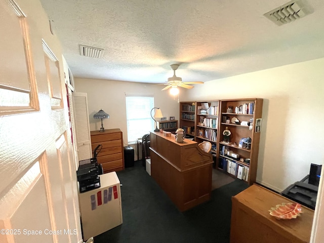 1961 Bradway St NE, Palm Bay, FL 32905 - office featuring ceiling fan, dark colored carpet, and a textured ceiling