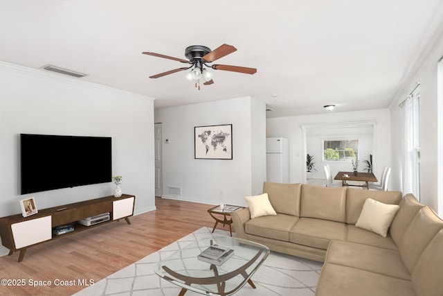 2880 Fountainhead Blvd, Melbourne, FL 32935 - living room featuring ceiling fan, light wood-style floors, and baseboards