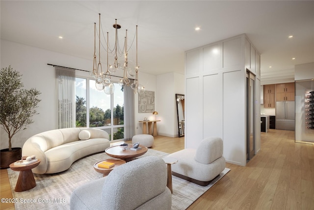 1002 E Robinson St Unit 1, Orlando, FL 32801 - living room featuring a notable chandelier, recessed lighting, and light wood-style floors