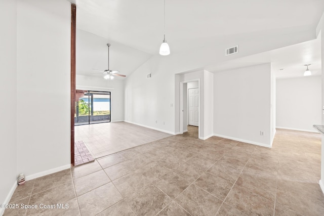 1730 Bluebird Ct, Melbourne, FL 32935 - unfurnished room featuring ceiling fan, baseboards, vaulted ceiling, and visible vents