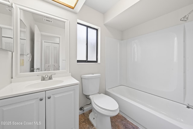 1730 Bluebird Ct, Melbourne, FL 32935 - bathroom with vanity, baseboards, shower / tub combination, toilet, and visible vents