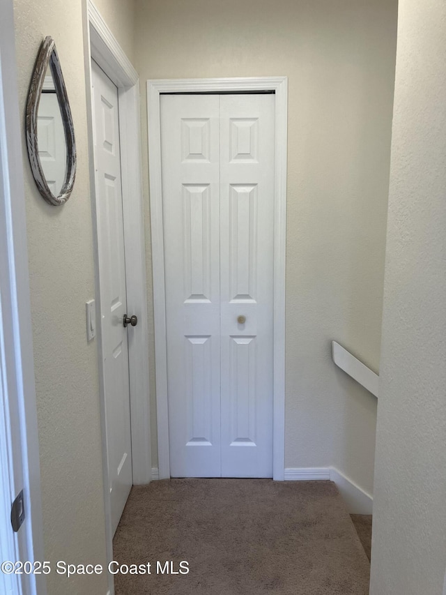 hallway with carpet flooring