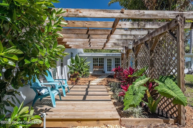wooden terrace featuring a pergola