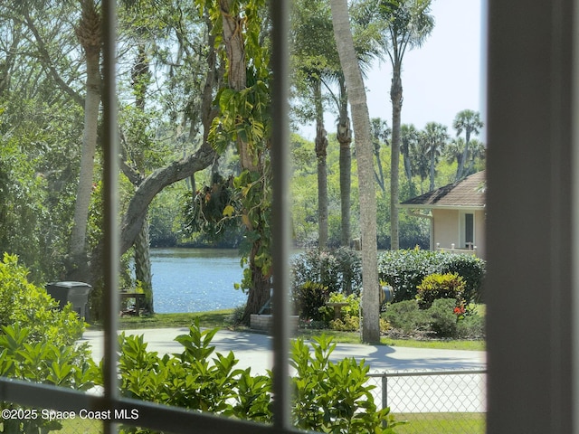 property view of water with fence