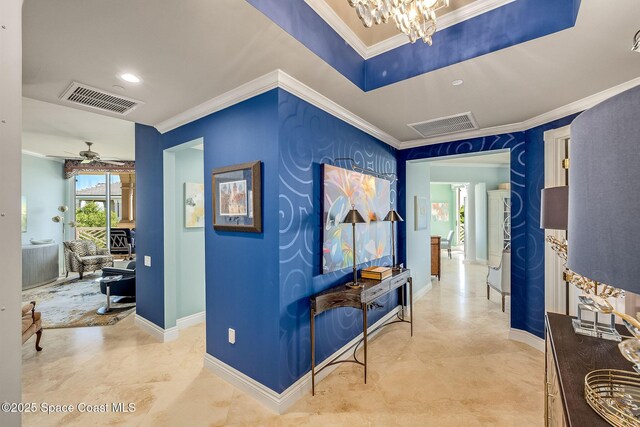 601 N Swim Club Dr Pha, Pha, Indian River Shores, FL 32963 - hall featuring baseboards, visible vents, and crown molding