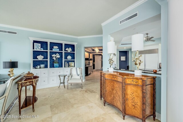 601 N Swim Club Dr Pha, Pha, Indian River Shores, FL 32963 - kitchen featuring a ceiling fan, visible vents, and crown molding